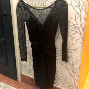 French connection classic black dress slenderizing sheer arms suze 2
